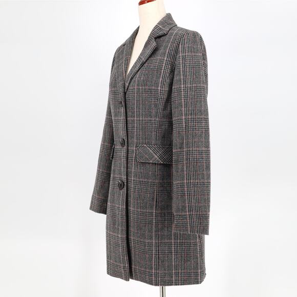 INC Int. Concepts Women Grey Plaid Wool Blend Classic Warm Walker Coat Size S - Picture 3 of 8